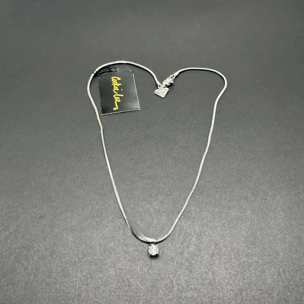 Vintage Cookie Lee Little Girls Silver Rhodium Cubic Zirconia Necklace NWT